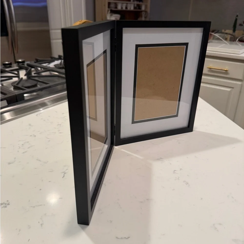 MSPCI Black Double Picture Frame W/White Matting with a Black Trim